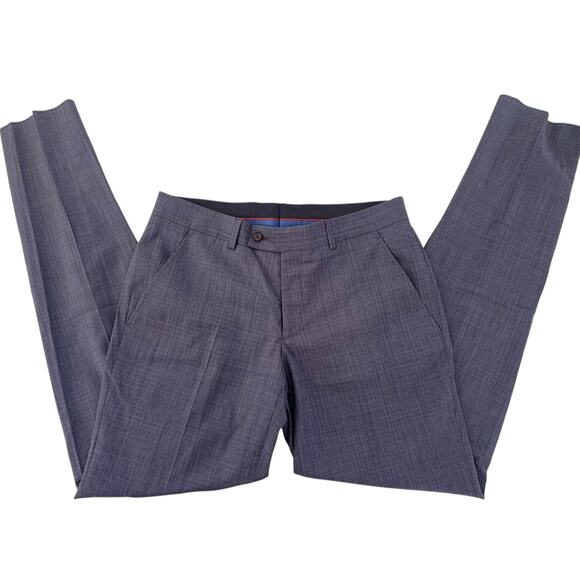 Ted Baker Karl Slim Fit 100% Wool Dress Pants, Micro Plaid Blue | 33 Short Unhem - Picture 3 of 14
